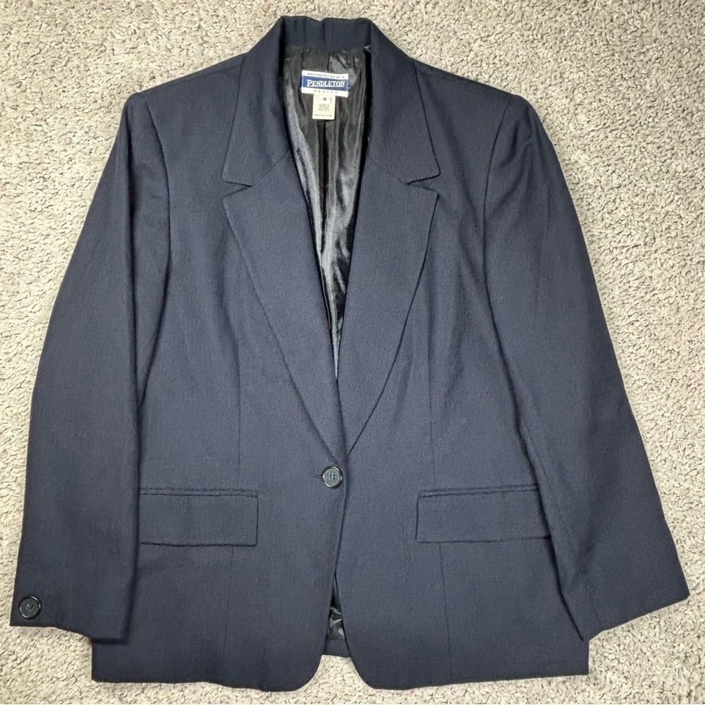 Pendleton Jacket Womens 10 Vintage 90s Linen Blazer Shoulder Pads Professional
